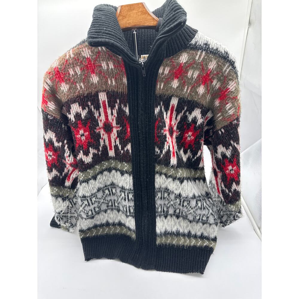 Vtg London‎ Fog Aztec Southwestern Zip Up Thick Knit Sweater Cardigan SzS